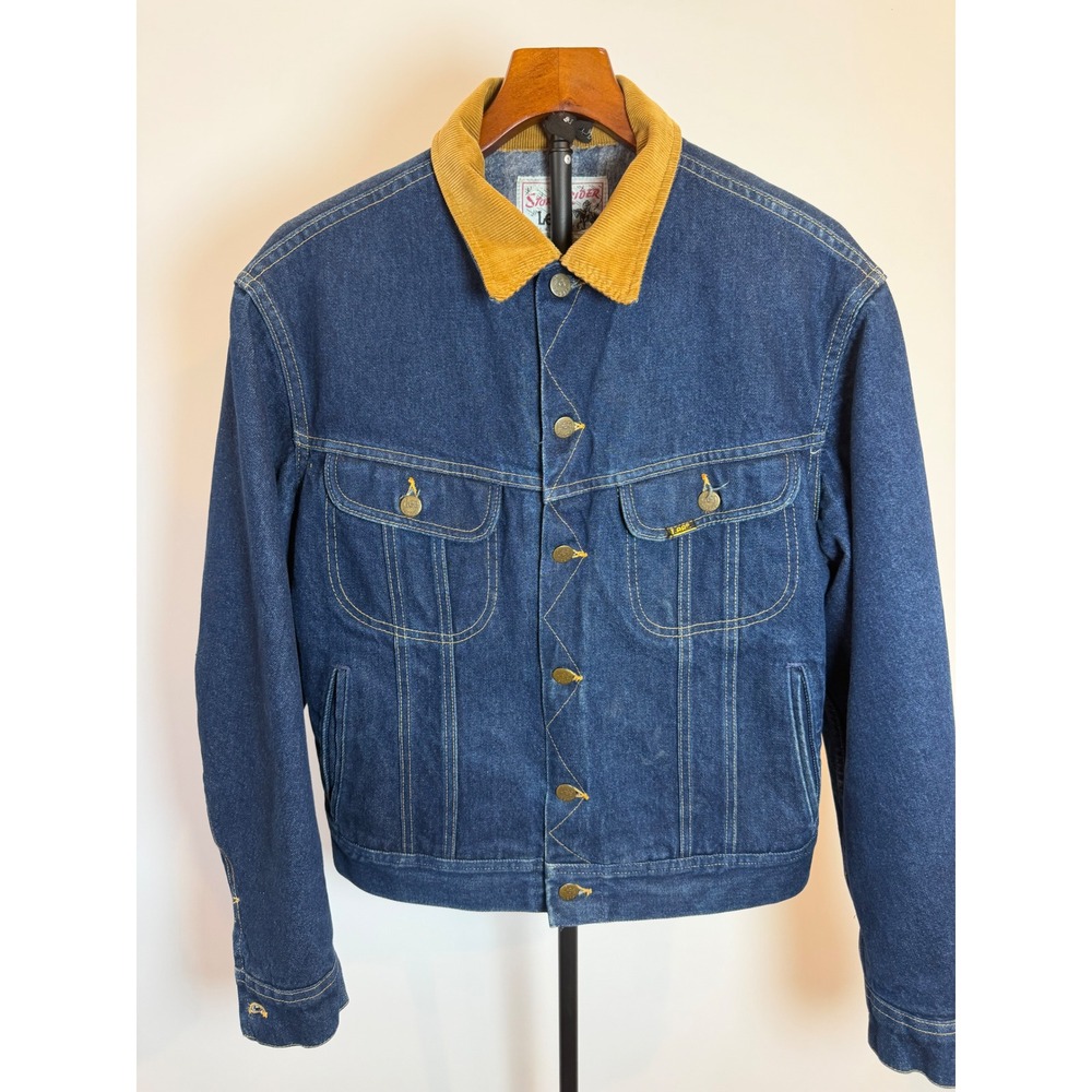 Vintage Lee Storm Rider Denim Jacket 42R Blanket Lined Corduroy Collar USA Made